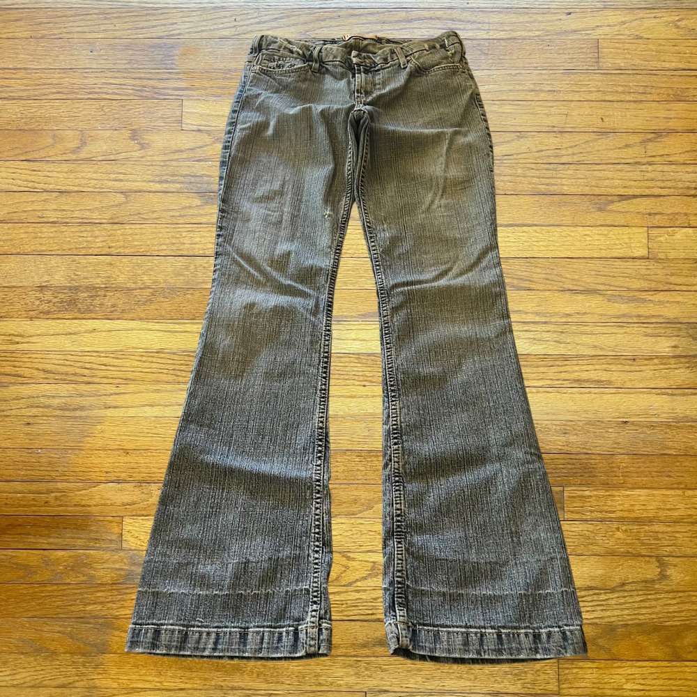 LEI Women Blue Low Rise Flare Jeans Studded Pockets Y2K Size 7